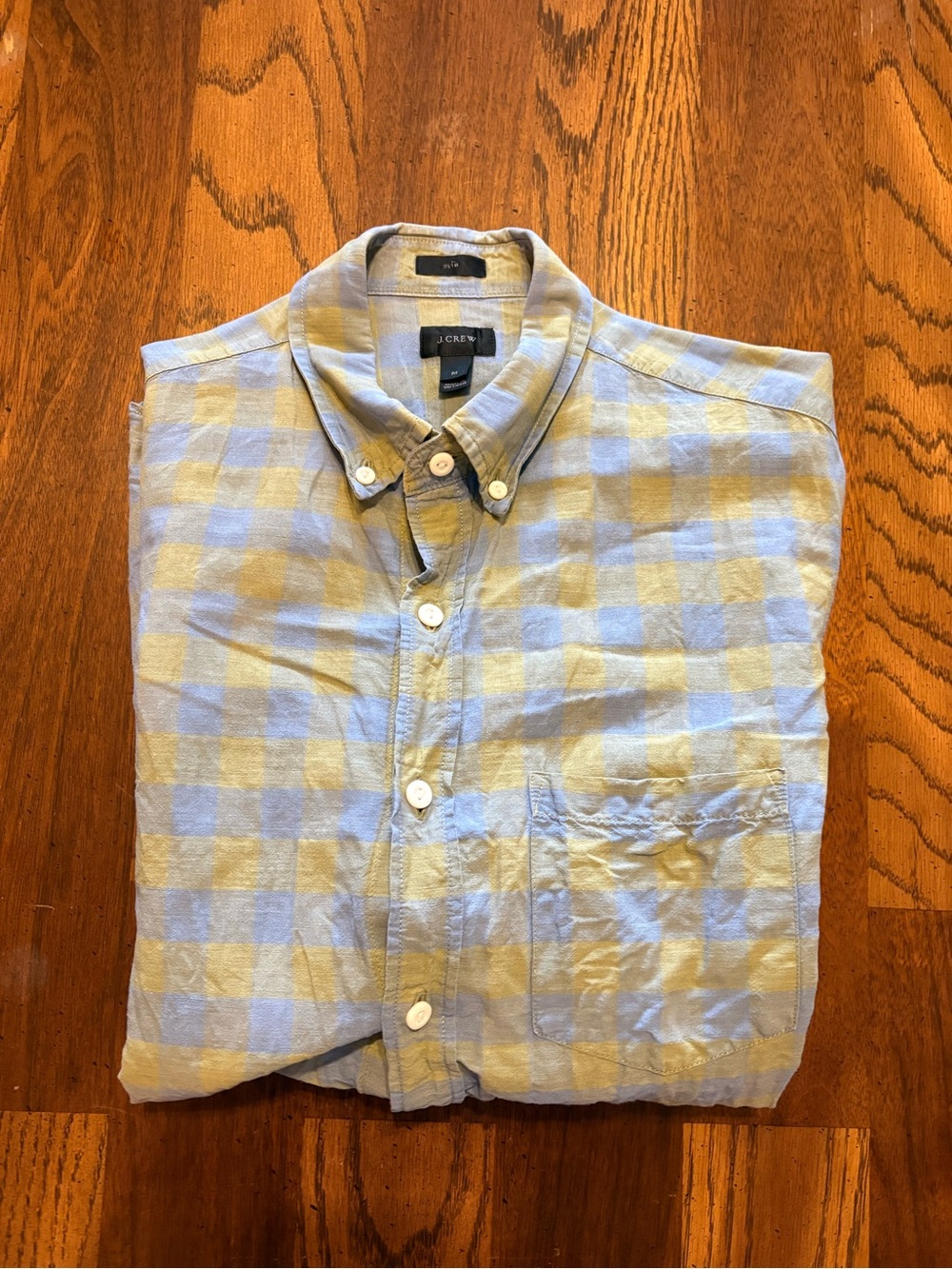 J. Crew Light Blue and Cream Check Button-Down Shirt